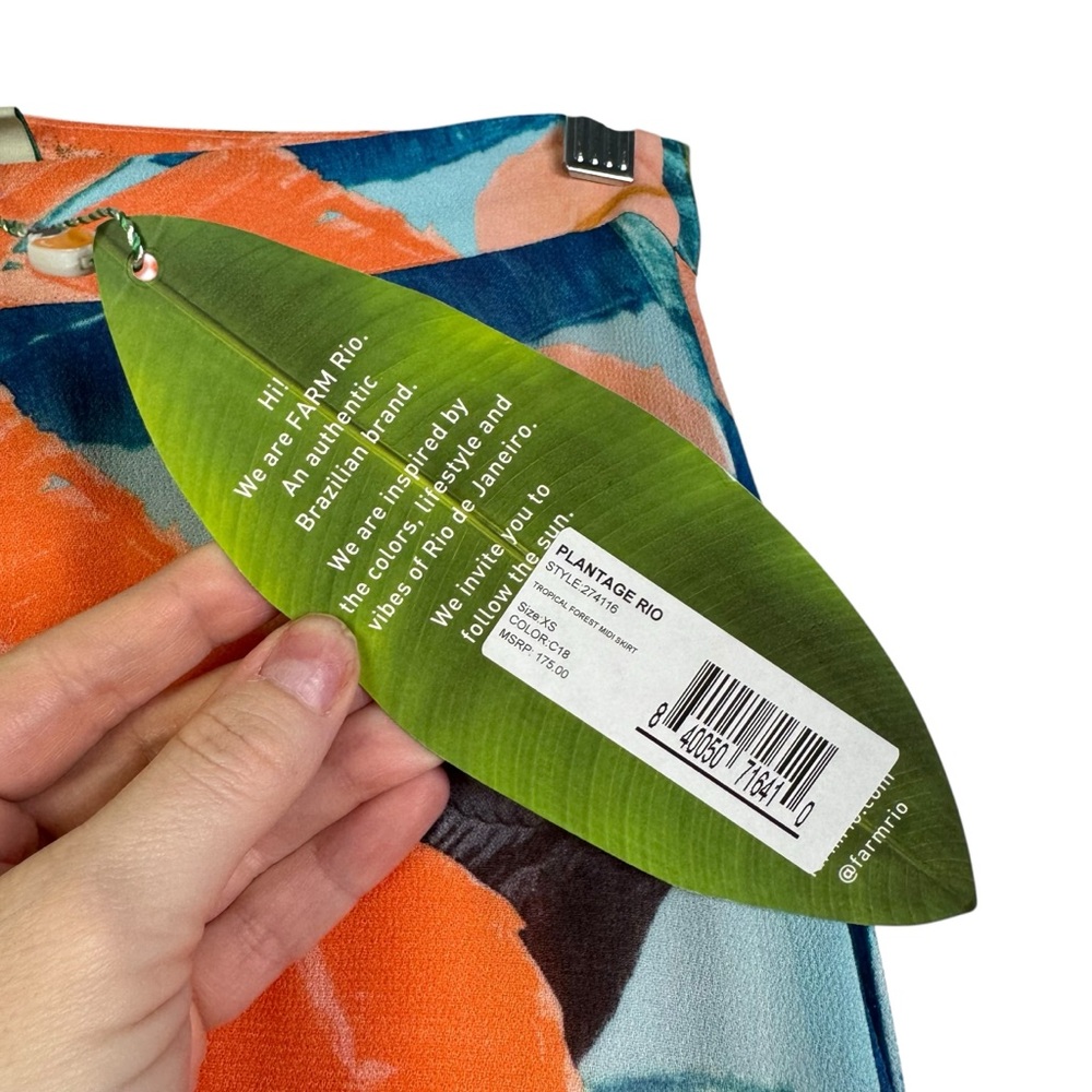 NWT FARM RIO Plantage Rio Toucan Forrest Midi Skirt Button Tropical Button XS - Picture 3 of 13